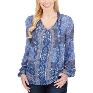 Lucky Brand Paisley Print Neck Tie Blouse